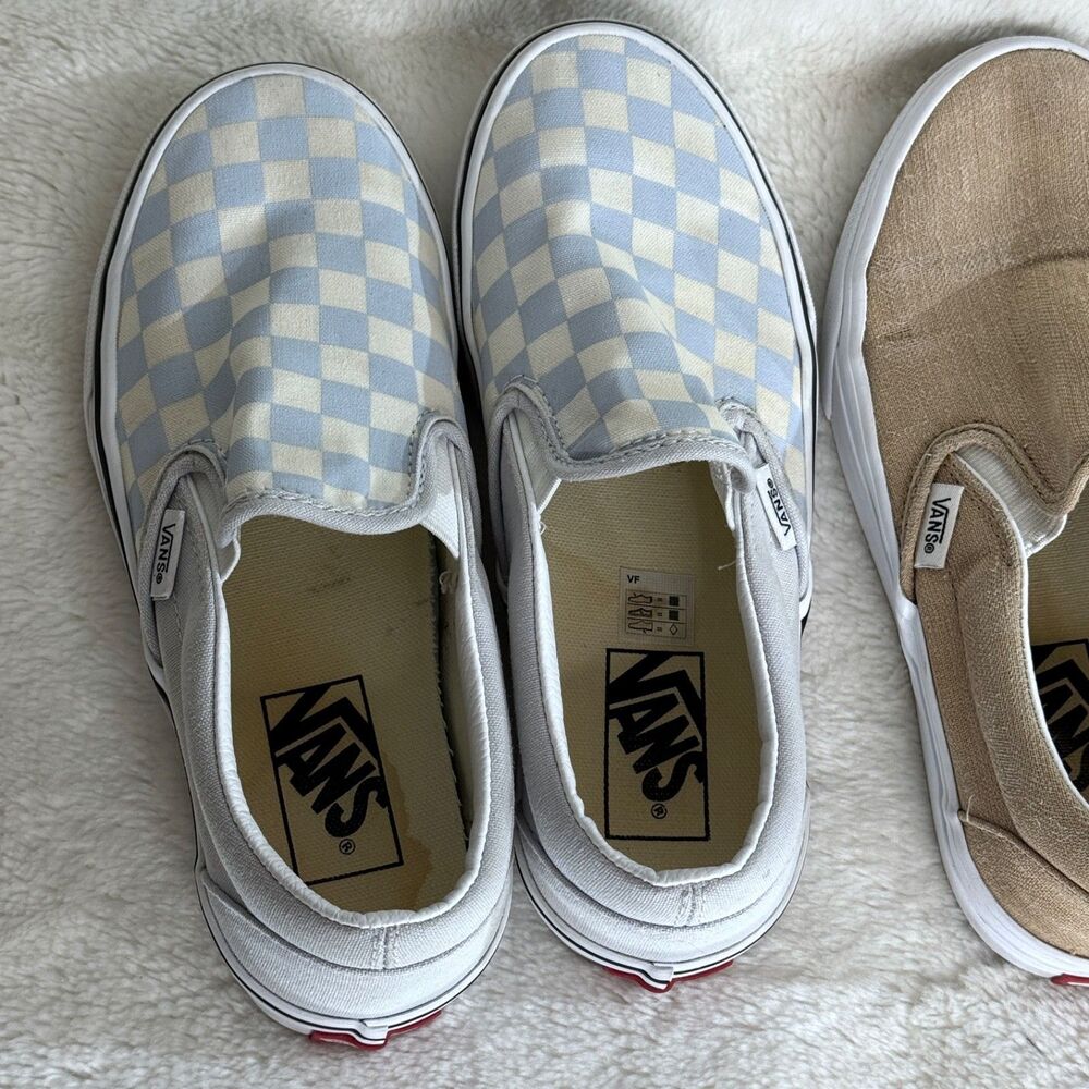 Vans Womens Checker Board Classic Slip-On Shoes Size 6.5 Blue White Tan Lot of 2 - Picture 6 of 6